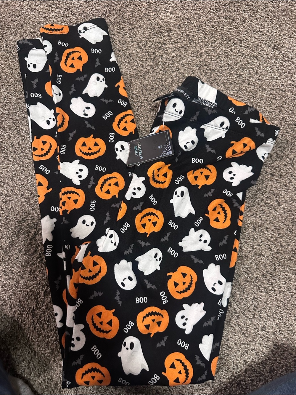 Halloween Ghost & Pumpkin Leggings - Black/Orange/White